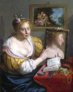 Paulus Moreelse Girl with a Mirror, an Allegory of Profane Love oil on canvas
